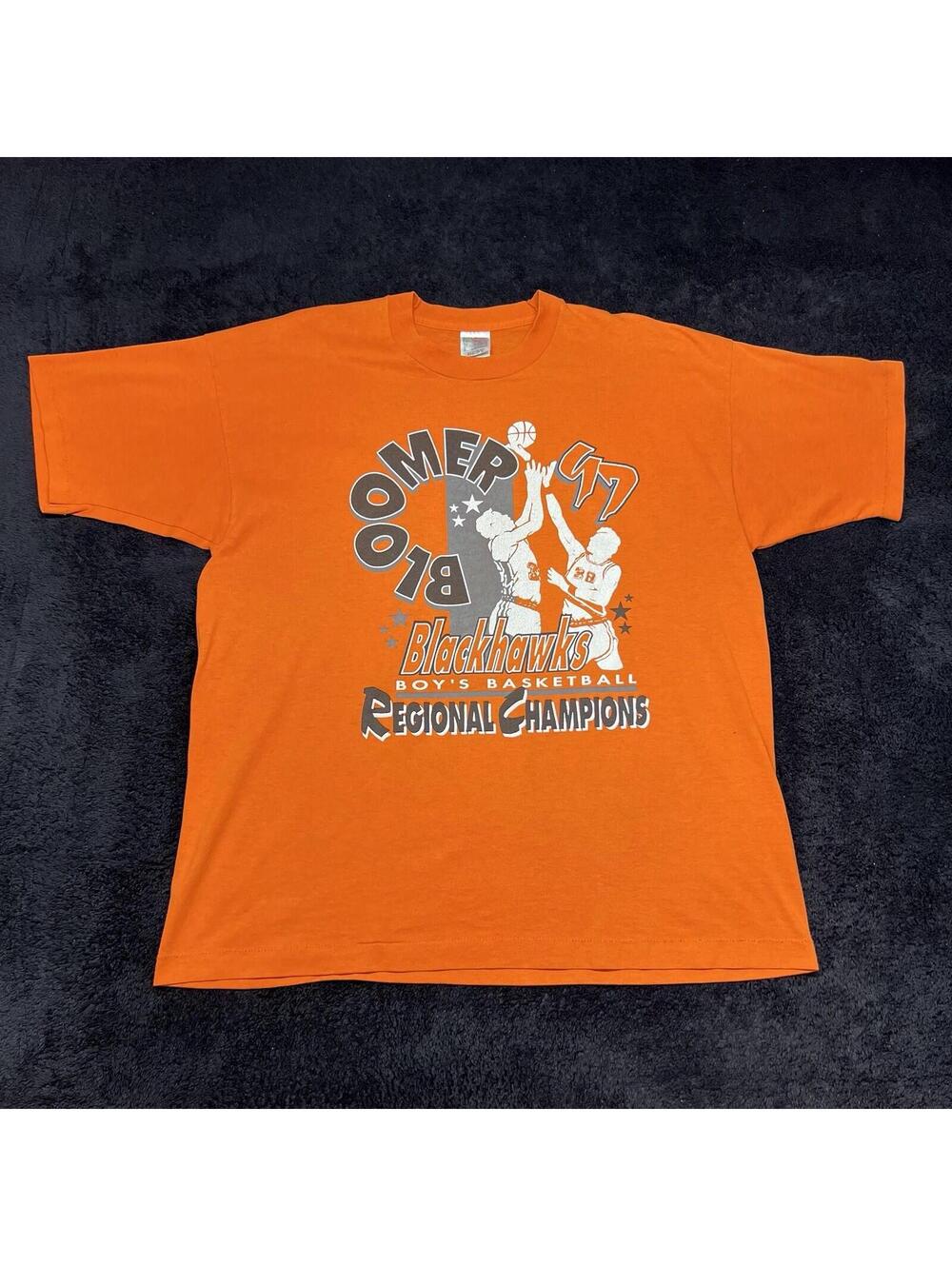 Vintage 1997 Bloomer Blackhawks Boy Basketball Regional Champions Tee Sz XL